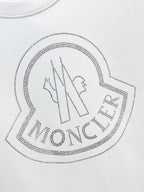 White T-shirt chest logo with rhinestone Moncler heart and letters