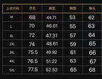 Size chart table showing garment measurements for sizes M to 5XL