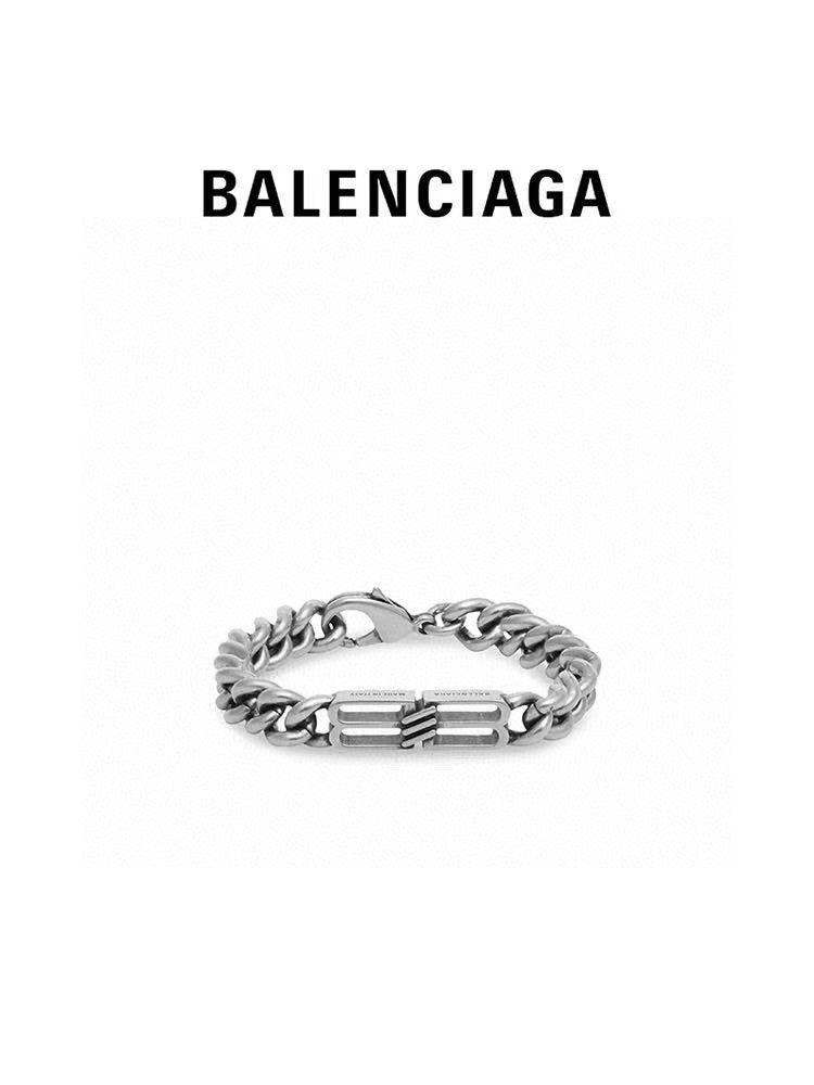 BALENCIAGA silver-tone chain bracelet with engraved center links