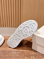 White rubber sneaker outsole with patterned tread and raised edges