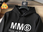 Black MM6 Maison Margiela hoodie front with large logo and drawstring hood