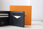 Black Louis Vuitton small bag wallet front with diagonal overlay and card slots