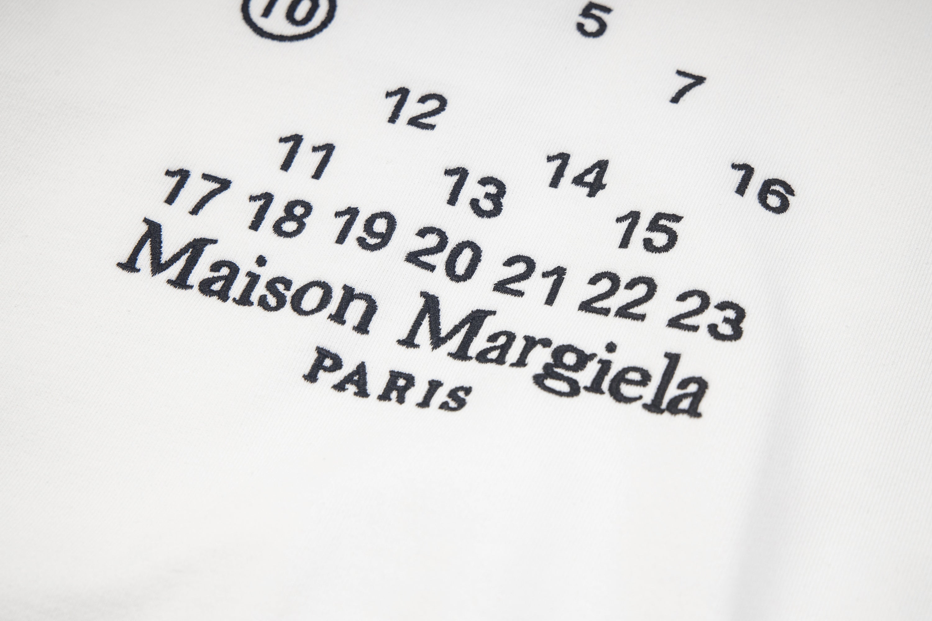 Maison Margiela chest graphic with number set and logo, close-up
