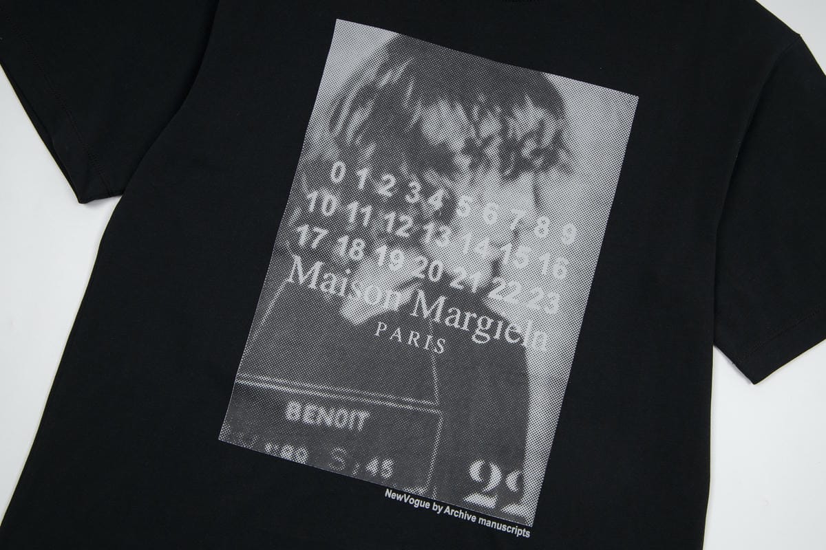 Black T-shirt with square logo graphic print, Maison Margiela Paris and BENOT