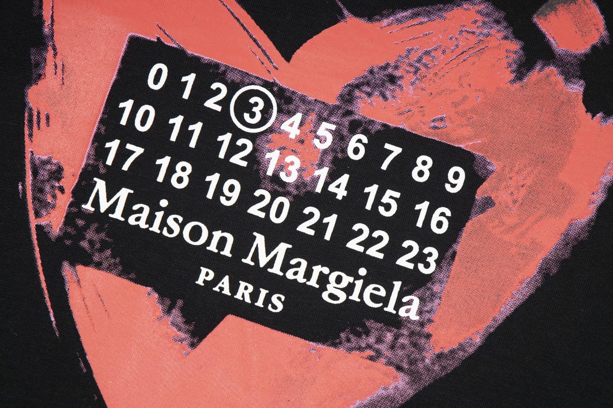 Maison Margiela T-shirt heart graphic close-up with numbers and PARIS text