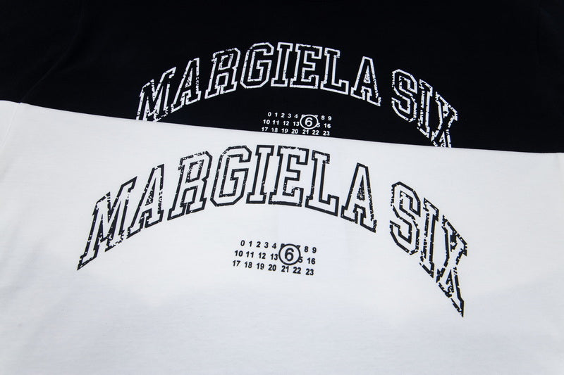 Black crewneck T-shirt with large white Maison Margiela logo graphic