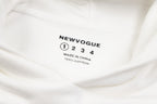 White hoodie interior label print: NEWWOGUE, Made in China, 100% cotton