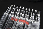 Black hoodie graphic with numeric chart, red and gray streaks, Maison Martin Margiela