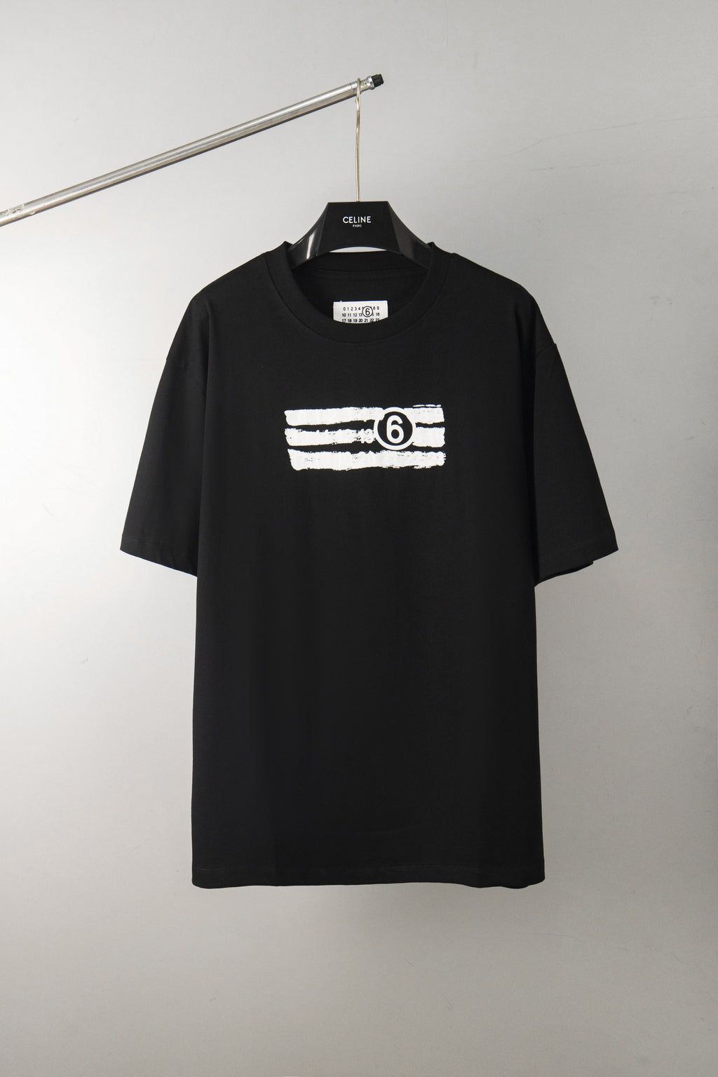 Black Maison Margiela T-shirt with white '6' striped logo