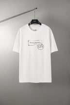 White crew-neck T-shirt with Maison Margiela 520 logo print