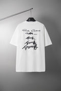 White crewneck T-shirt with signature-style graphic print at chest