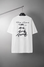White crewneck T-shirt with signature-style graphic print at chest