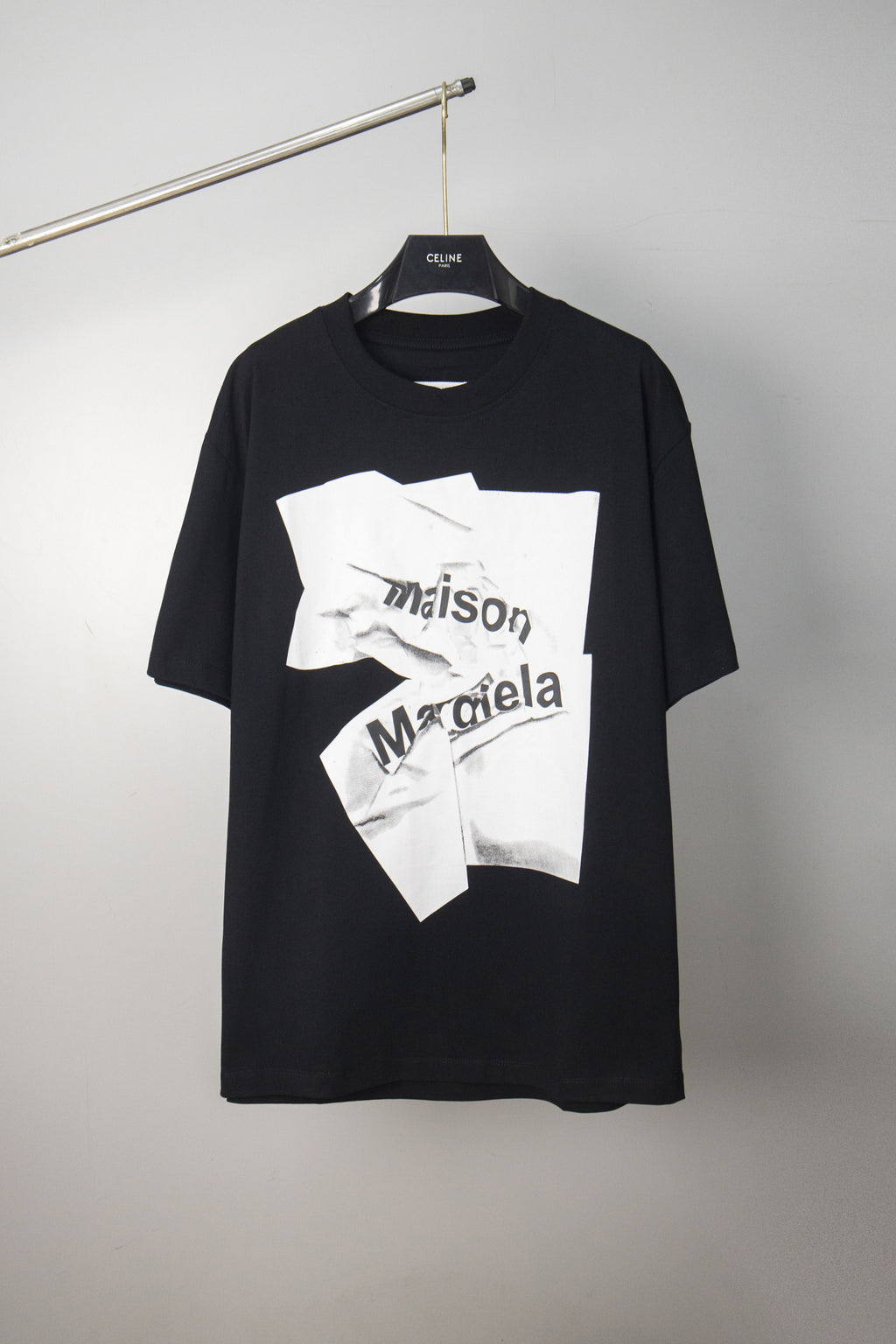 Maison Margiela black graphic T-shirt with white layered front print