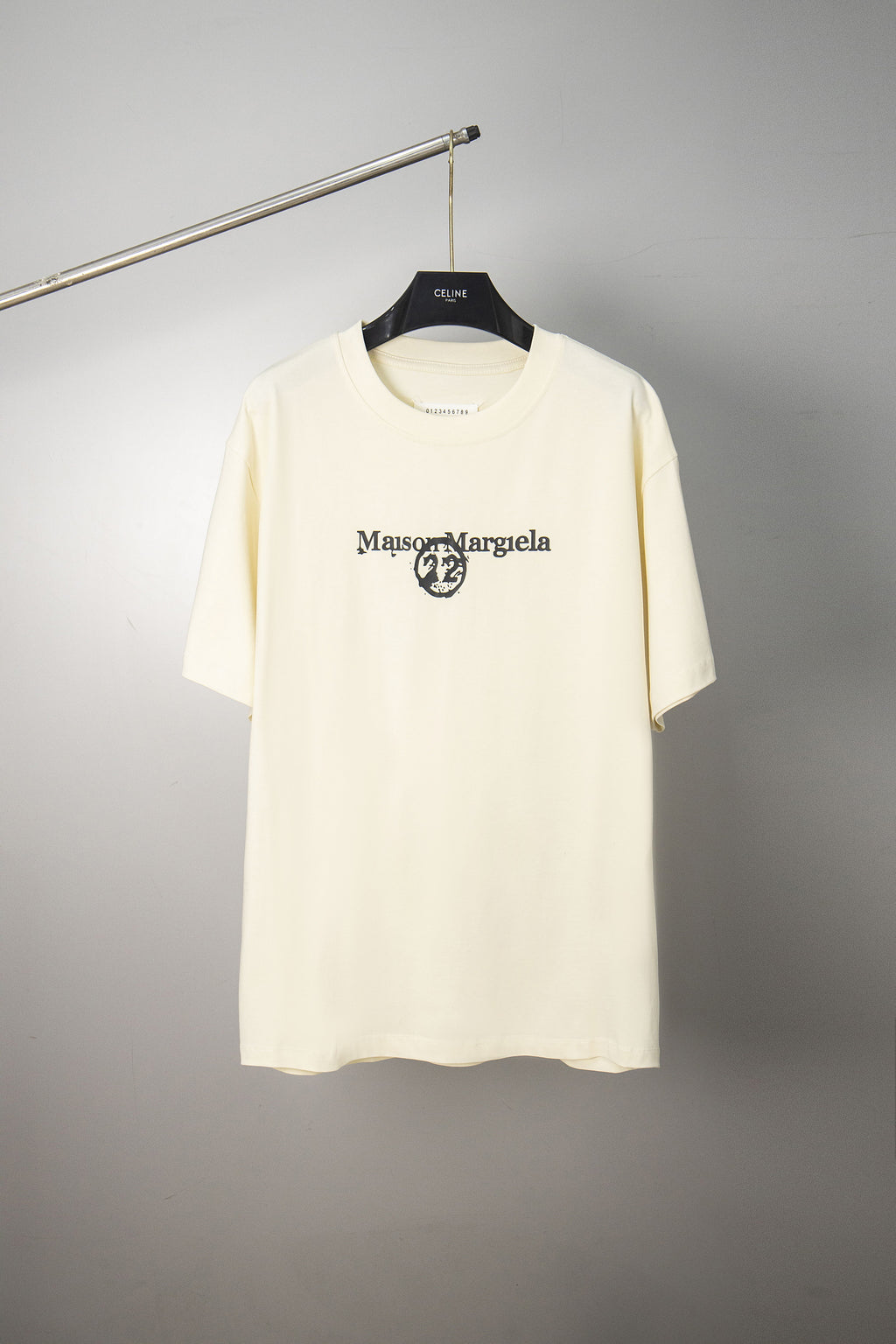Cream crew-neck T-shirt with Maison Margiela chest logo graphic