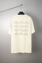Cream crew-neck T-shirt back with grid-style text graphic