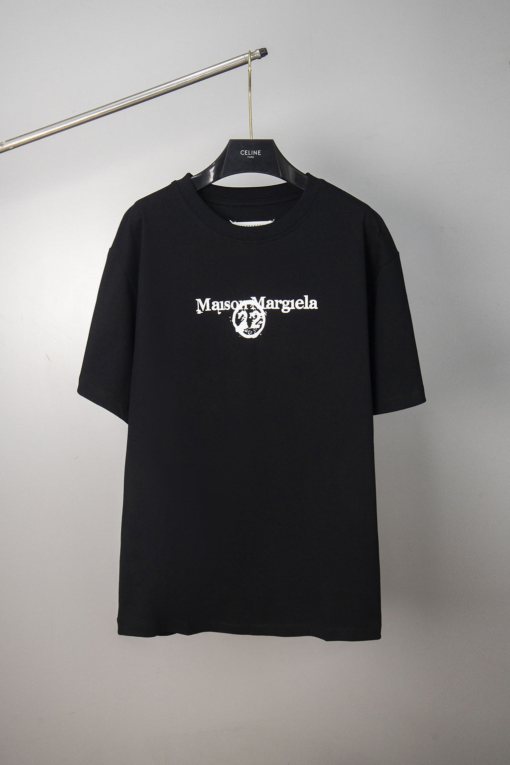 Black crew-neck T-shirt with Maison Margiela chest logo graphic