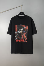 Maison Margiela black crewneck graphic T-shirt with red and white print