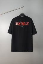 Maison Margiela black crewneck T-shirt with red back graphic text
