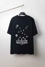 Black T-shirt with graphic number circle and Maison Margiela PARIS print