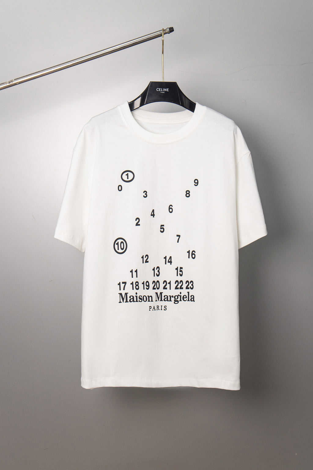 White T-shirt with number circle graphic and Maison Margiela PARIS print
