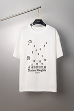 White T-shirt with number circle graphic and Maison Margiela PARIS print