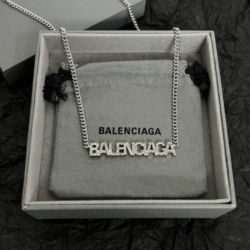 Silver Balenciaga logo pendant necklace with link chain
