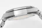 Audemars Piguet watch steel case back close-up with smooth bezel edge