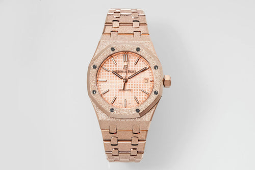 Audemars Piguet rose gold-tone automatic wristwatch with textured bracelet and dial