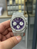 Audemars Piguet wristwatch with purple chronograph dial and steel case