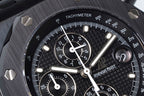 Audemars Piguet tachymeter bezel close-up with black dial and subdial counters