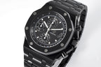 Audemars Piguet black chronograph watch with textured dial and metal bezel