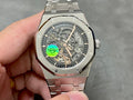 Audemars Piguet Royal Oak skeleton watch with silver bracelet and exposed movement dial