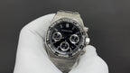 Audemars Piguet stainless steel chronograph watch with black dial and bezel markers