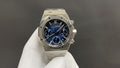 Audemars Piguet steel wristwatch, blue chronograph dial with subdials