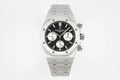 Audemars Piguet stainless steel watch with black chronograph dial and subdials