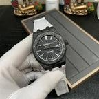 Audemars Piguet automatic watch with black textured dial and white strap