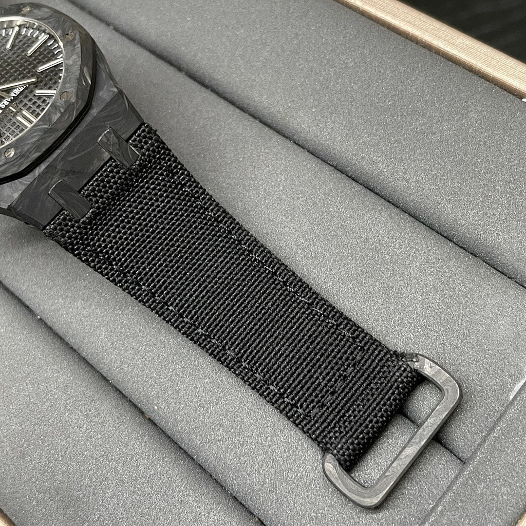 Audemars Piguet black woven watch strap with metal buckle