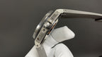 Stainless steel watch side with crown and pushers, shown with clasp and link