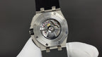 Steel watch caseback with exposed mechanical movement, Audemars Piguet Royal Oak