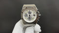 Stainless steel Audemars Piguet watch, white dial with subdials and date window
