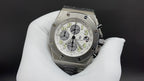 Stainless steel Audemars Piguet watch, white dial with chronograph subdials and date