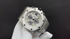 Stainless steel Audemars Piguet watch with white dial and multiple subdials