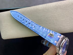 Audemars Piguet watch strap close-up in light blue leather with metal buckle