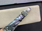 Audemars Piguet watch strap buckle and clasp with metal hardware and blue patterned leather