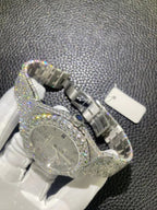 Audemars Piguet diamond-set watch with metal bracelet and round dial close-up