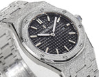 Audemars Piguet stainless steel watch with textured dark dial and baton hour markers