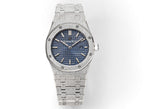 Audemars Piguet watch with blue dial and silver link bracelet
