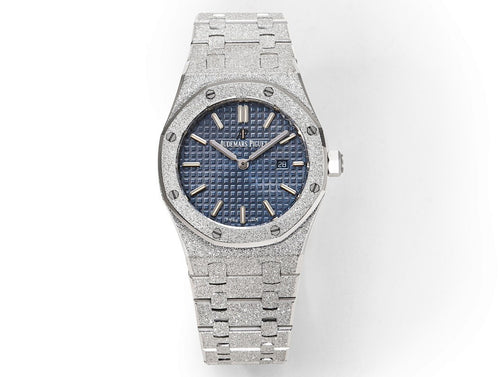 Audemars Piguet watch with blue dial and silver link bracelet