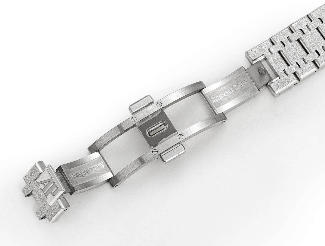 Audemars Piguet steel bracelet with clasp and link details, polished and textured