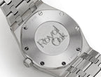 Audemars Piguet watch case back with engraved logo and crown guards, steel finish